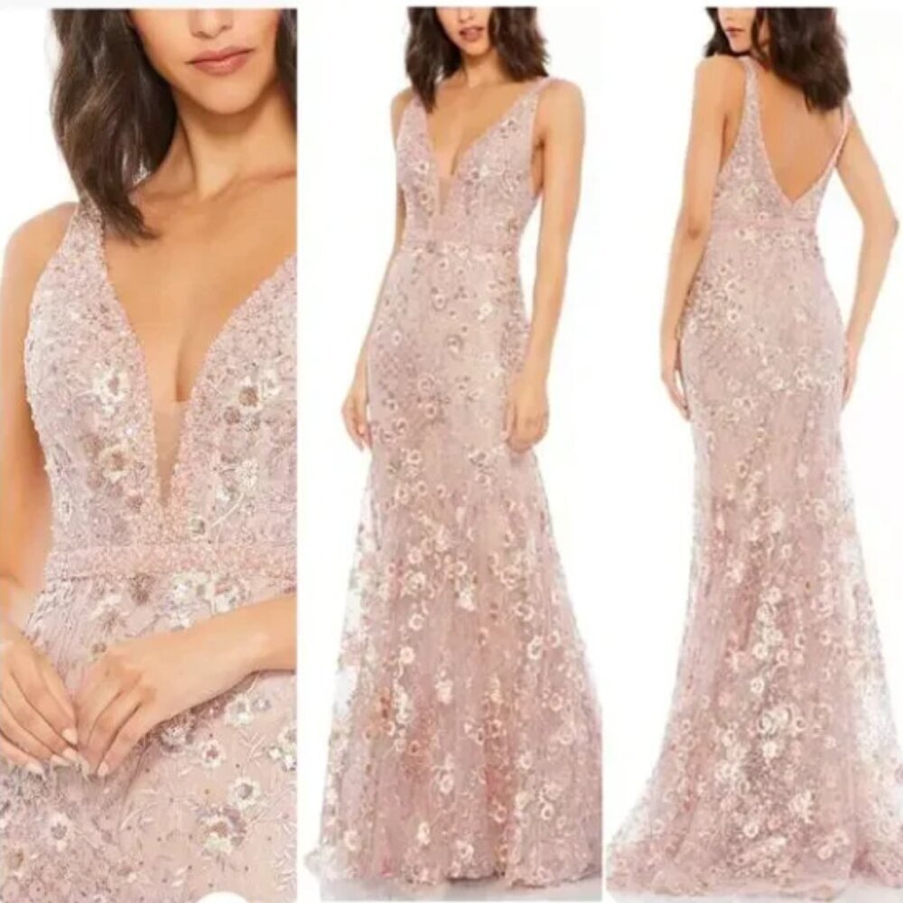 Mac Duggal 67481 Floral Embellished Plunge Gown Size 6 NWT Luxury Formal Dress - Picture 3 of 17
